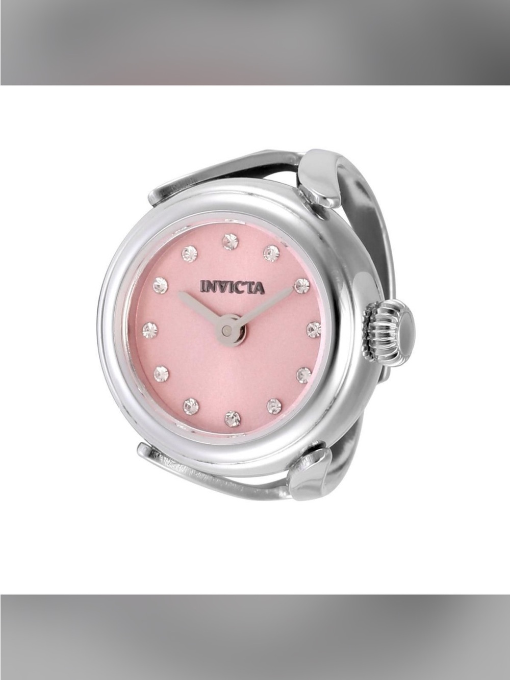 Invicta Pink Dial Silver angel Ring Watch Face adjustable